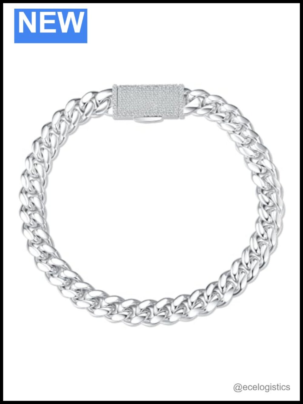 Moissanite Cuban Link Bracelet Thick Silver Plated Stainless Steel Chain Gift